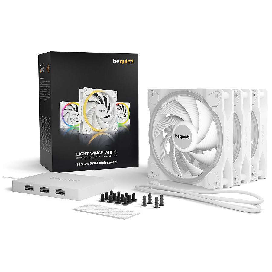 be quiet! Light Wings 140 mm PWM ARGB - Pack de 3 (Blanc) prix maroc- Smartmarket.ma