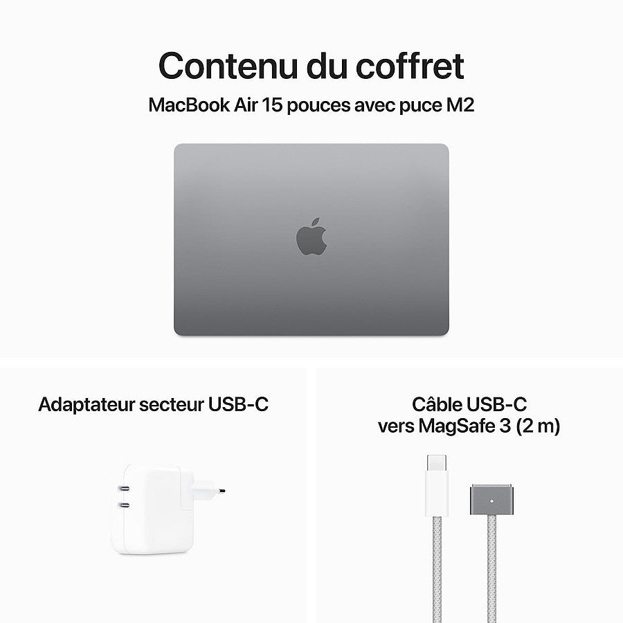 Apple MacBook Air M2 15 pouces (2023) Gris sidéral 8Go/256 Go (MQKP3FN/A) prix maroc- Smartmarket.ma