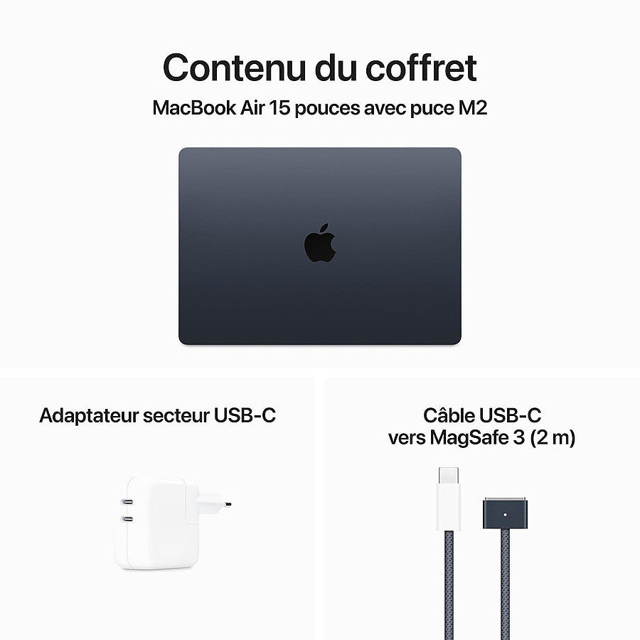 Apple MacBook Air M2 15 pouces (2023) Minuit 8Go/256 Go (MQKW3FN/A) prix maroc- Smartmarket.ma