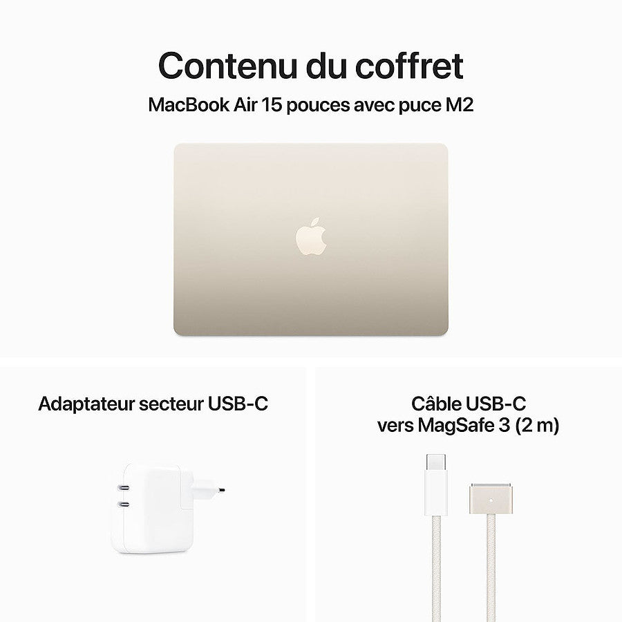 Apple MacBook Air M2 15 pouces (2023) Lumière stellaire 8Go/256 Go (MQKU3FN/A) prix maroc- Smartmarket.ma