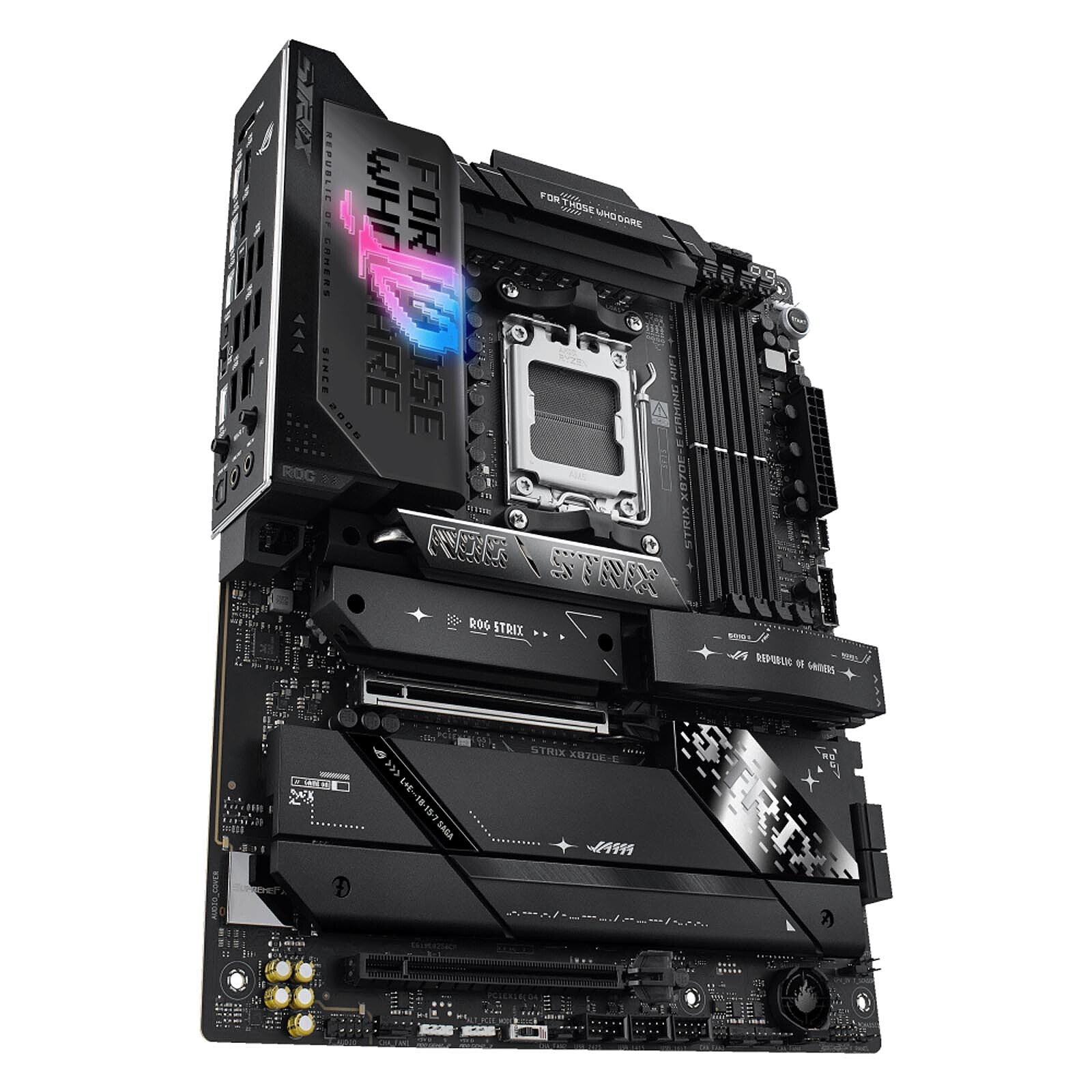 ASUS Rog Strix X870E-E Gaming WiFi vue isometrique