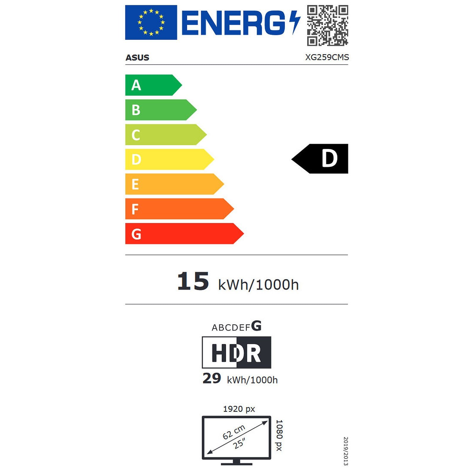 Asus ROG Strix XG259CMS ecran gamer étiquette d'énergie