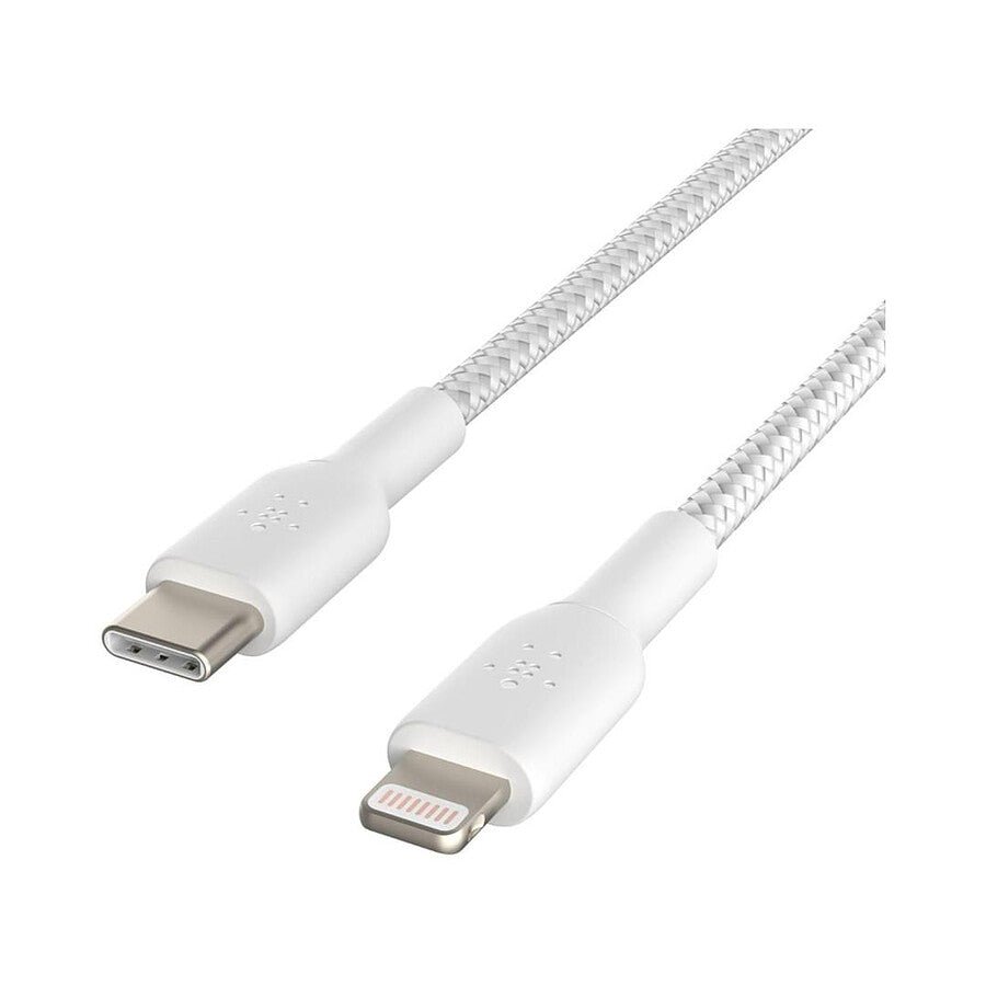 Câble à gaine tressée USB-C vers Lightning MFI (blanc) - 1 m prix maroc- Smartmarket.ma