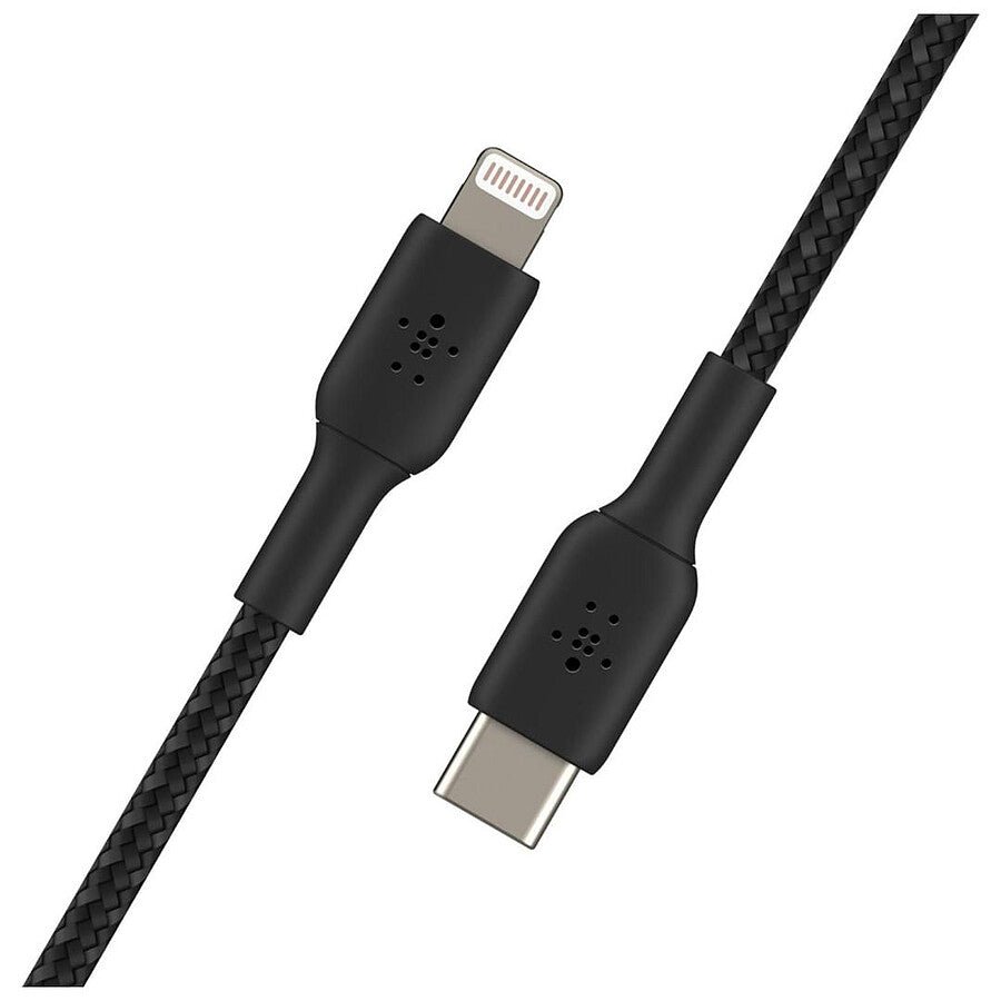 Câble à gaine tressée USB-C vers Lightning MFI (noir) - 2 m prix maroc- Smartmarket.ma