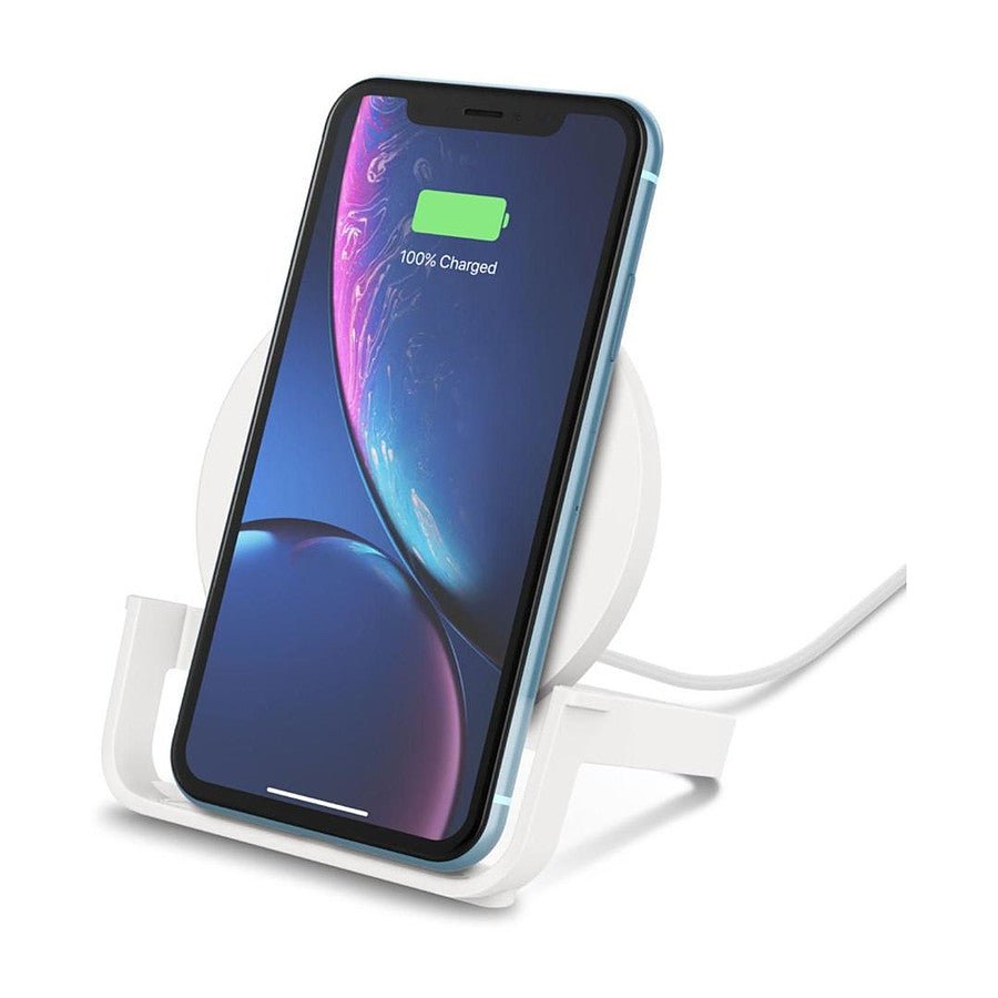 MN0005712389_1 Belkin chargeur à induction Stand (blanc) - USB A - 10W (avec adaptateur secteur Quick Charge 3.0) prix maroc- Smartmarket.ma