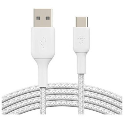 MN0005939523_1 Belkin Câble USB-C vers USB-A tressé (Blanc) - 3 m prix maroc- Smartmarket.ma