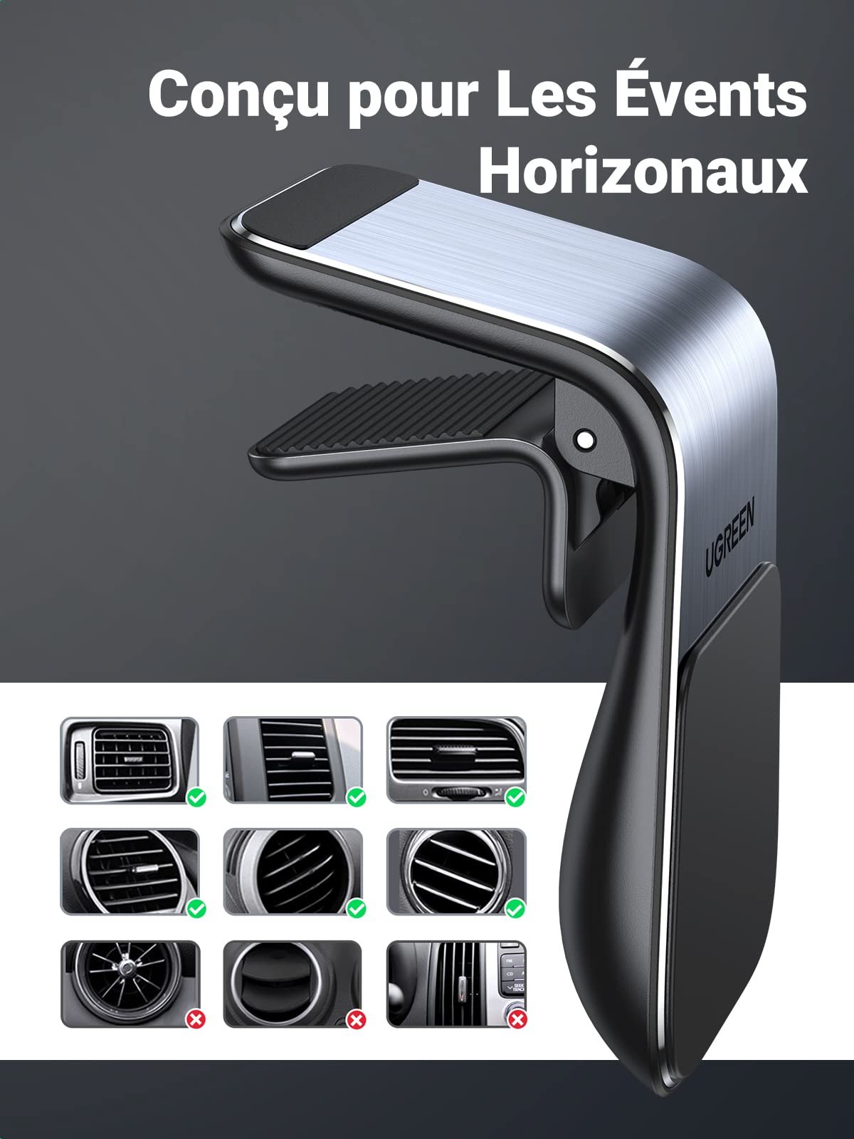 UGREEN Support Téléphone Voiture Magnétique Grille Aération 2 Aimants Rond Rectangulaire prix maroc- Smartmarket.ma