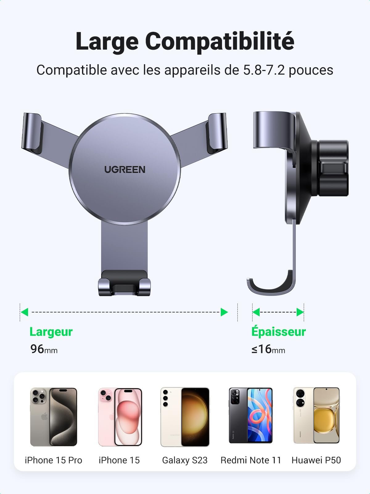 UGREEN Support Téléphone Voiture Gravité Grille Aération Porte Portable Voiture Ventilation Accroche Smartphone Voiture (Gris) prix maroc- Smartmarket.ma