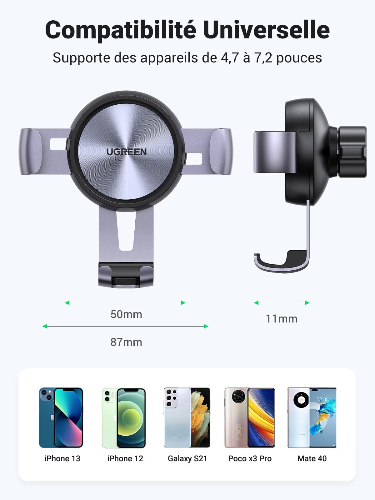 UGREEN Support Téléphone Voiture Gravité Grille Aération Rotation 360 Degrés Porte Portable Voiture prix maroc- Smartmarket.ma