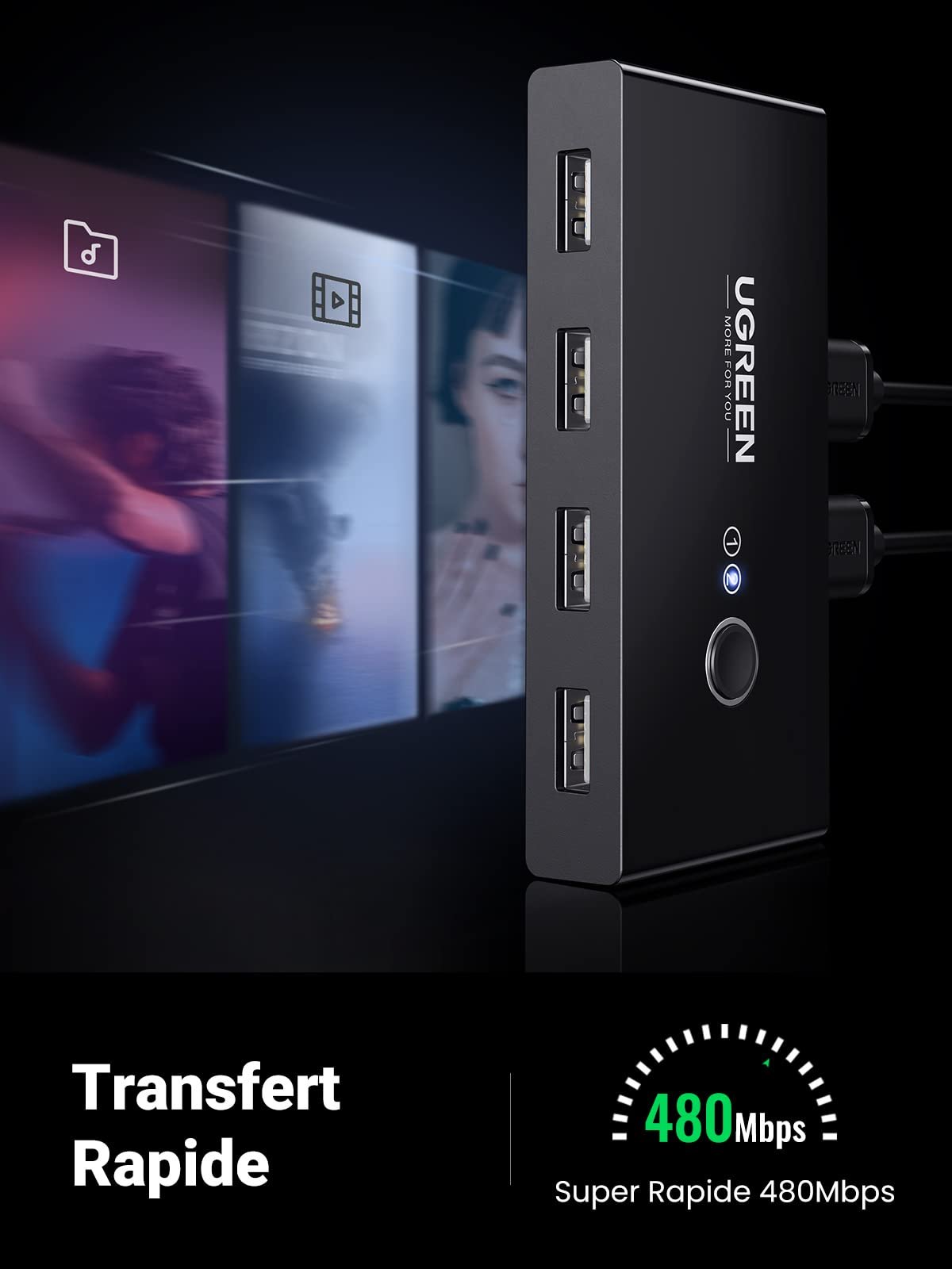 UGREEN USB 2.0 Switch 4 Ports pour 2 PC 2 Entrées 4 Sorties USB Commutateur prix maroc- Smartmarket.ma