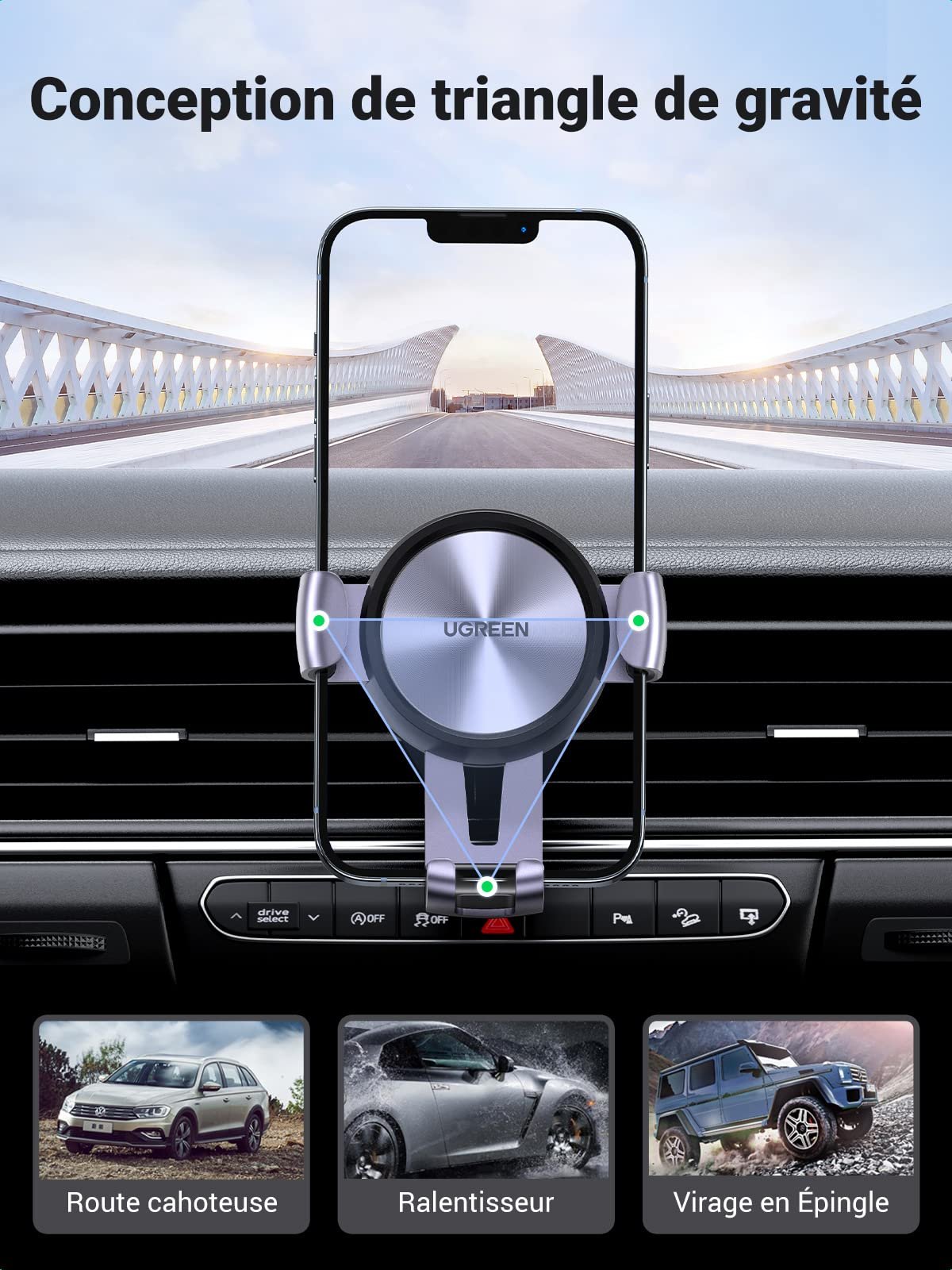 UGREEN Support Téléphone Voiture Gravité Grille Aération Rotation 360 Degrés Porte Portable Voiture prix maroc- Smartmarket.ma