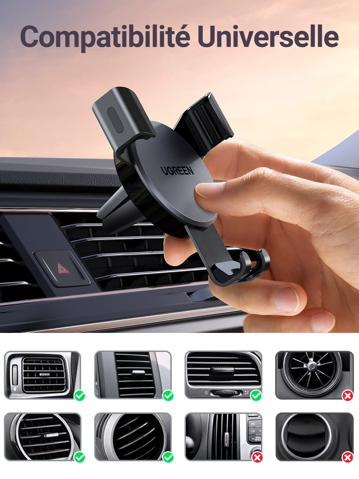 UGREEN Support Téléphone Voiture Gravité Grille Aération Porte Portable Voiture prix maroc- Smartmarket.ma
