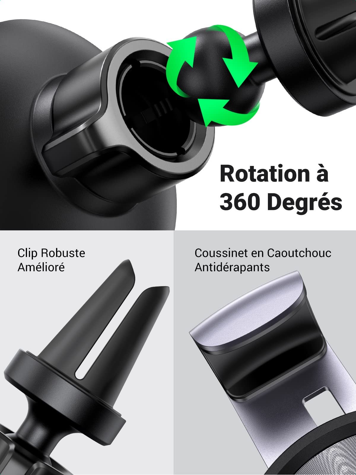 UGREEN Support Téléphone Voiture Gravité Grille Aération Rotation 360 Degrés Porte Portable Voiture prix maroc- Smartmarket.ma