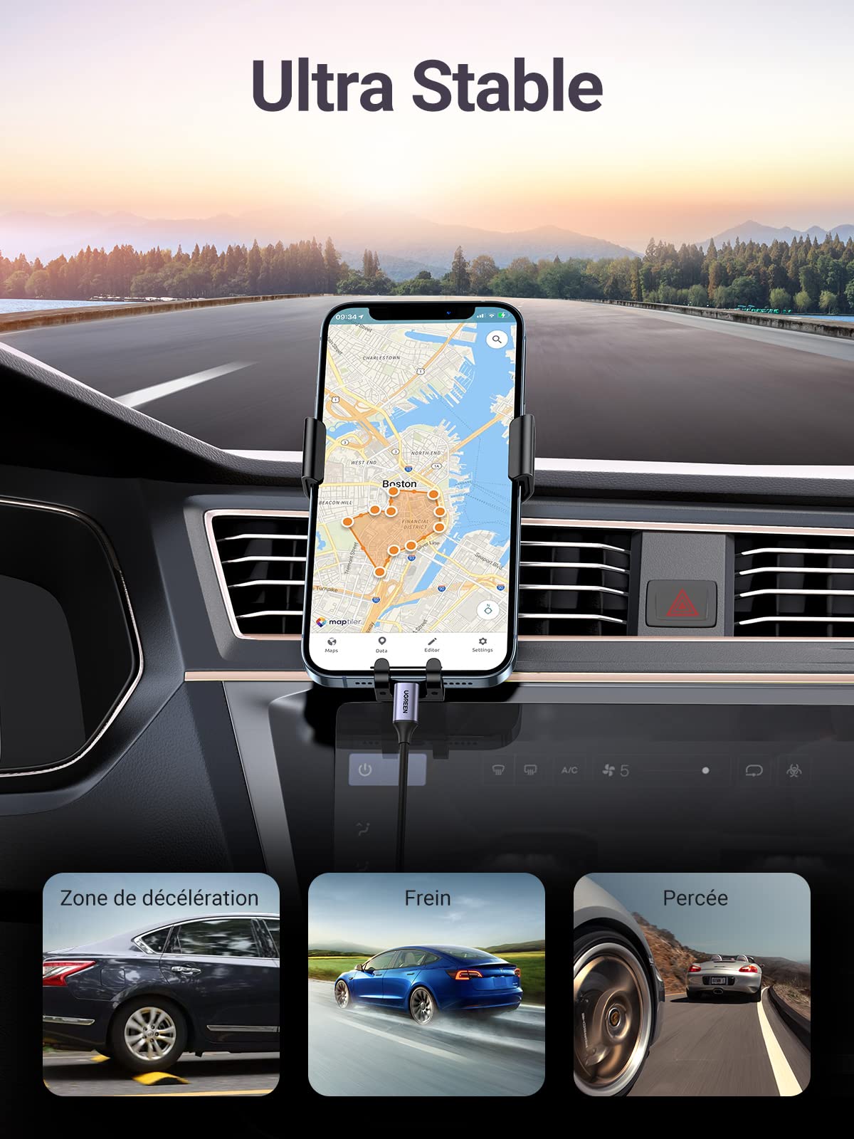 UGREEN Support Téléphone Voiture Gravité Grille Aération Porte Portable Voiture prix maroc- Smartmarket.ma