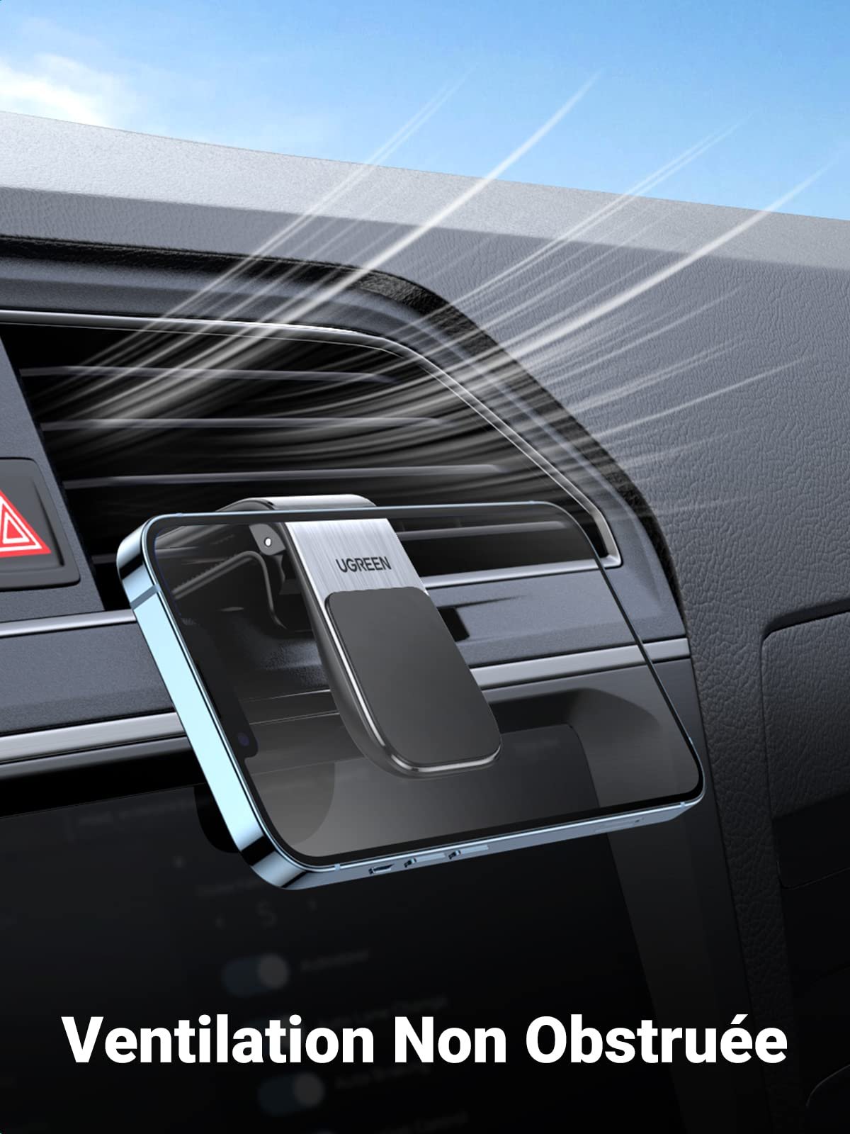 UGREEN Support Téléphone Voiture Magnétique Grille Aération 2 Aimants Rond Rectangulaire prix maroc- Smartmarket.ma