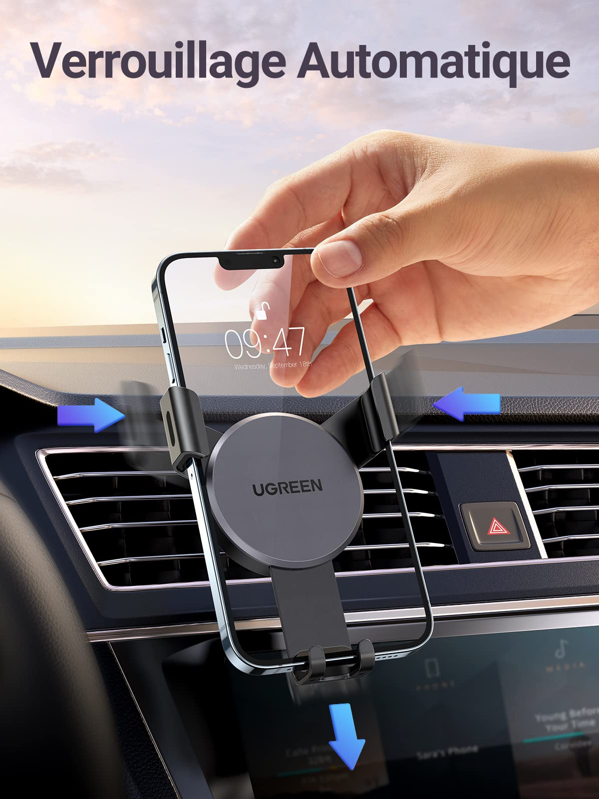 UGREEN Support Téléphone Voiture Gravité Grille Aération Porte Portable Voiture prix maroc- Smartmarket.ma