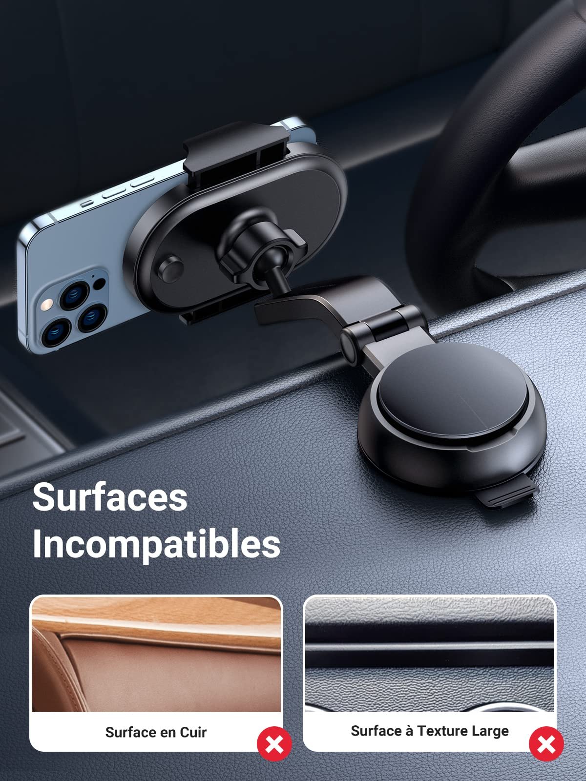 UGREEN Support Téléphone Voiture Ventouse Porte Smartphone Portable Voiture Rotation à 360 Degrés prix maroc- Smartmarket.ma