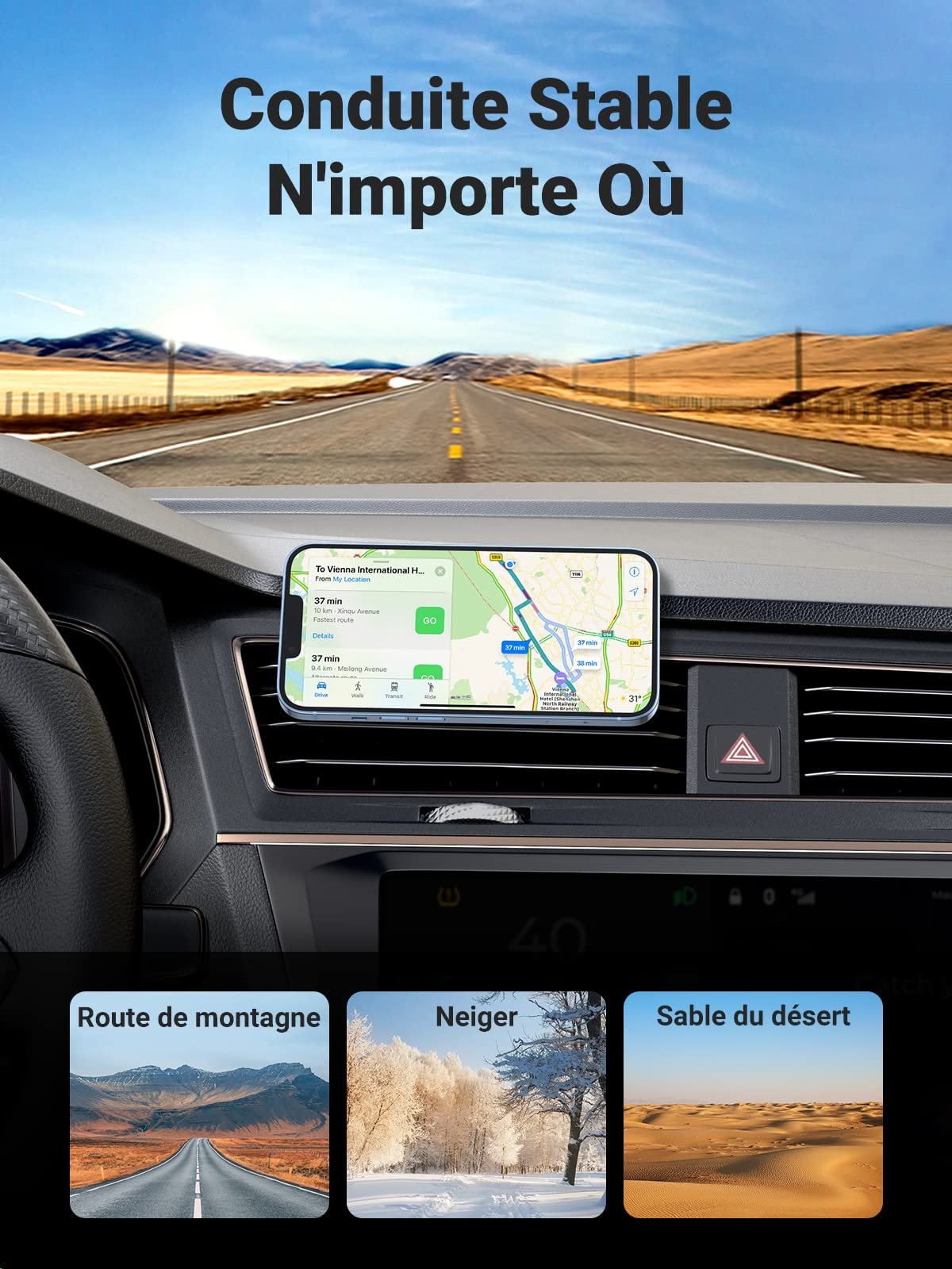 UGREEN Support Téléphone Voiture Magnétique Grille Aération 2 Aimants Rond Rectangulaire prix maroc- Smartmarket.ma