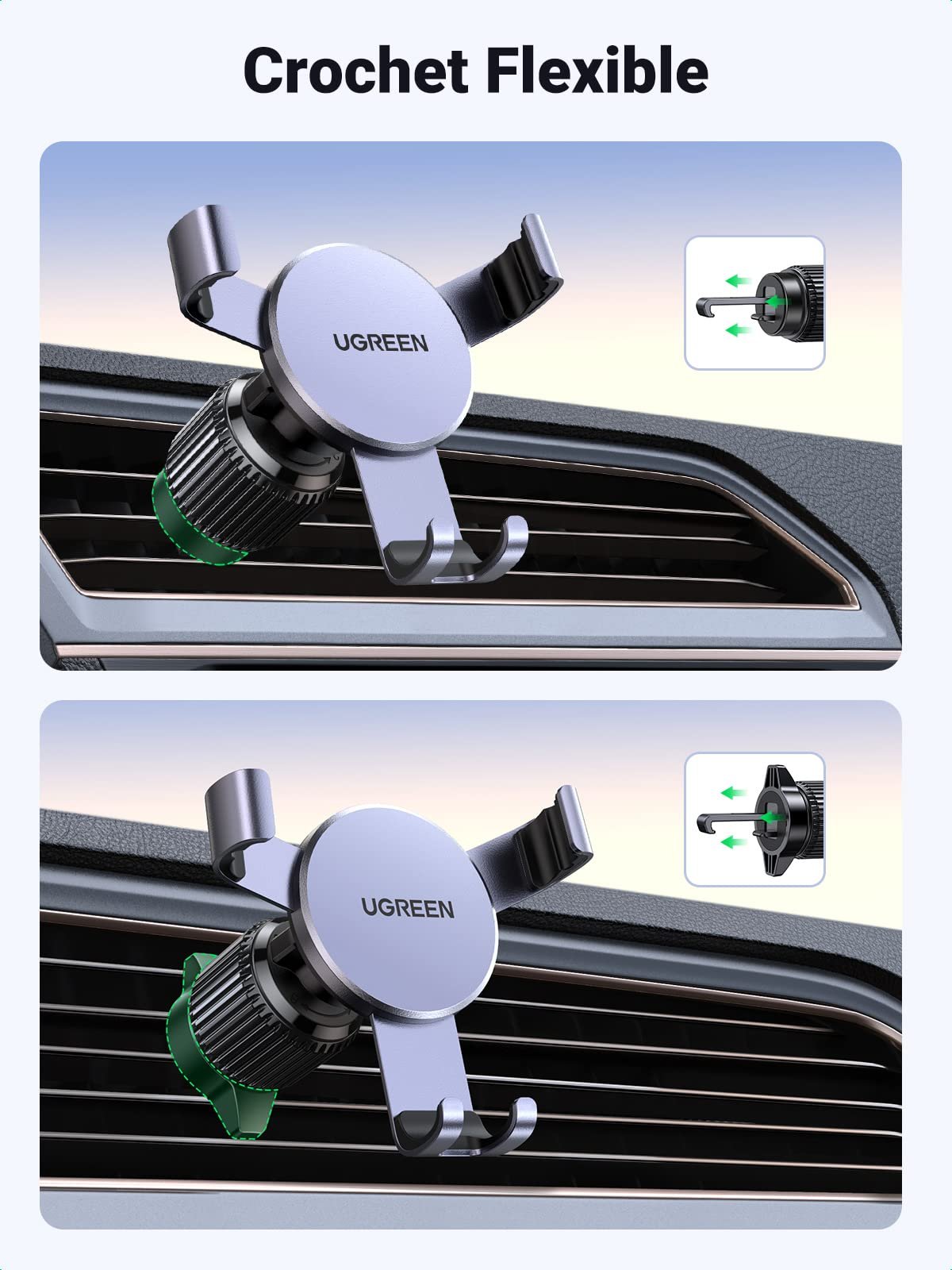 UGREEN Support Téléphone Voiture Gravité Grille Aération Porte Portable Voiture Ventilation Accroche Smartphone Voiture (Gris) prix maroc- Smartmarket.ma