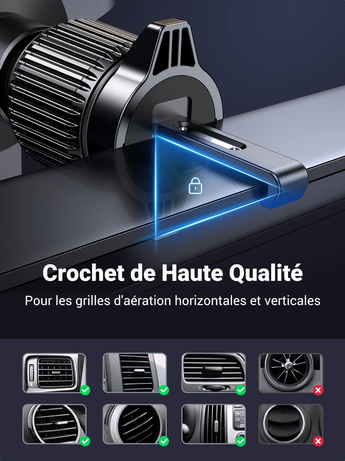 UGREEN Support Téléphone Voiture Gravité Grille Aération Porte Portable Voiture Ventilation Accroche Smartphone Voiture (Gris) prix maroc- Smartmarket.ma