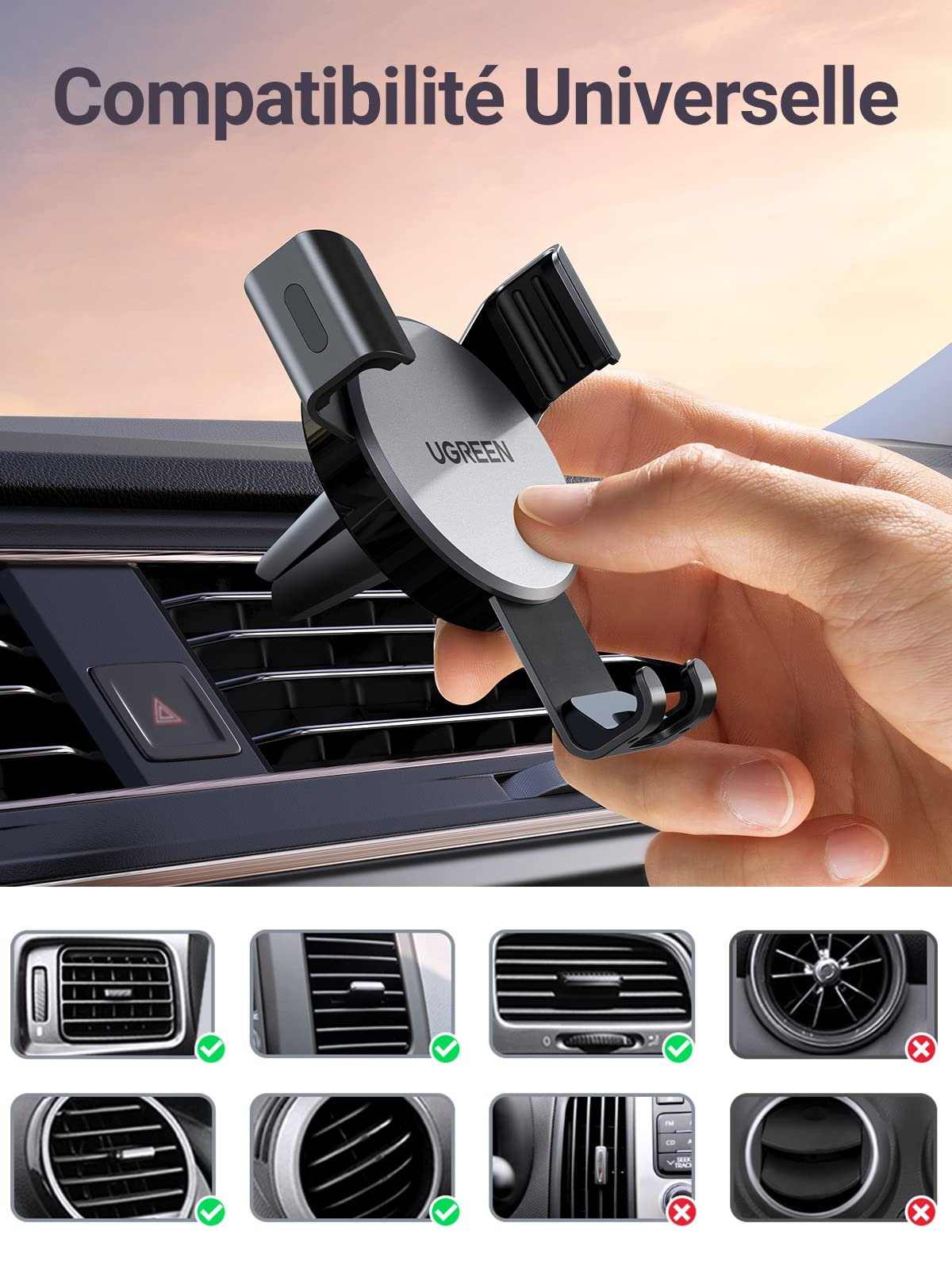 UGREEN Support Téléphone Voiture Gravité Grille Aération prix maroc- Smartmarket.ma