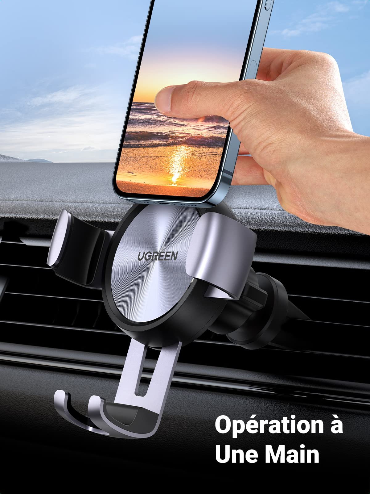 UGREEN Support Téléphone Voiture Gravité Grille Aération Rotation 360 Degrés Porte Portable Voiture prix maroc- Smartmarket.ma