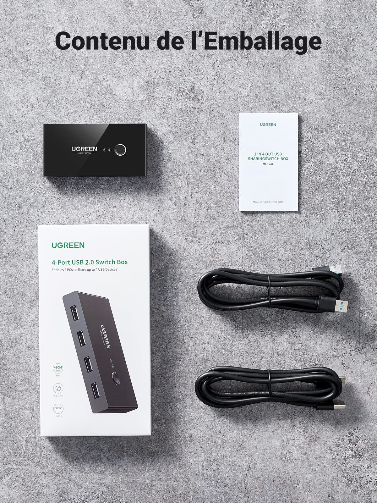 UGREEN USB 2.0 Switch 4 Ports pour 2 PC 2 Entrées 4 Sorties USB Commutateur prix maroc- Smartmarket.ma