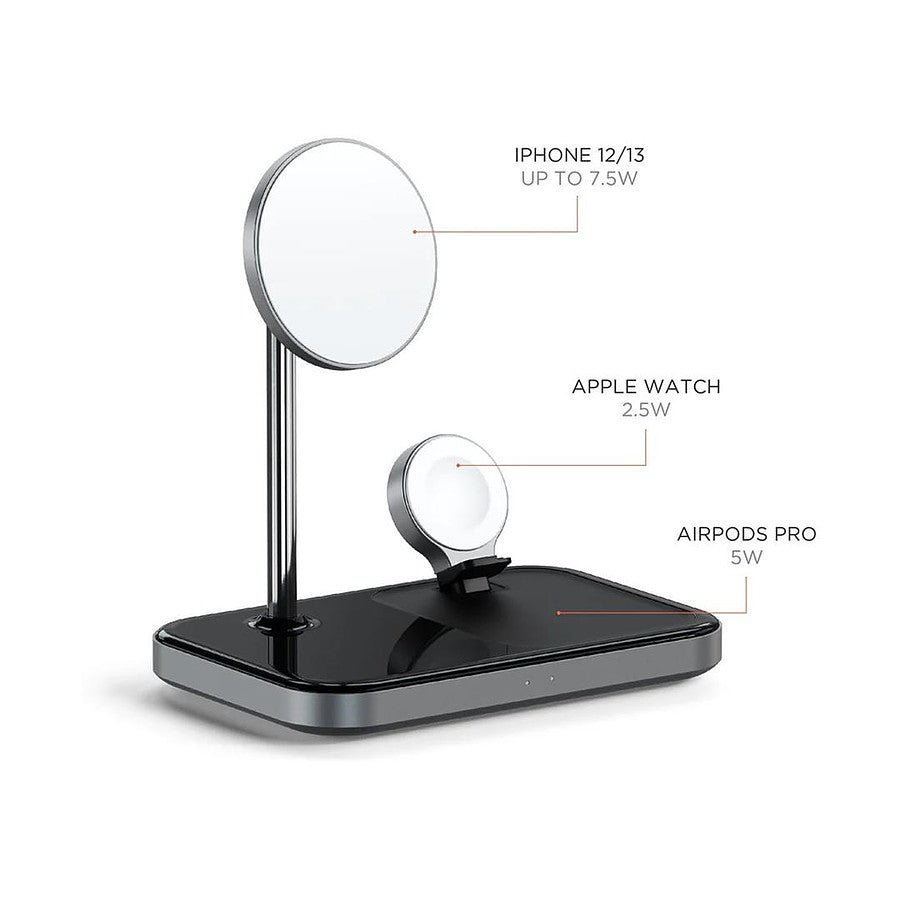 MN0005970553 SATECHI Stand de Charge sans fil 3-en-1 en 7.5W pour iPhone 12/13 - Gris prix maroc- Smartmarket.ma