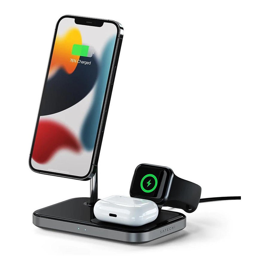 MN0005970554 SATECHI Stand de Charge sans fil 3-en-1 en 7.5W pour iPhone 12/13 - Gris prix maroc- Smartmarket.ma