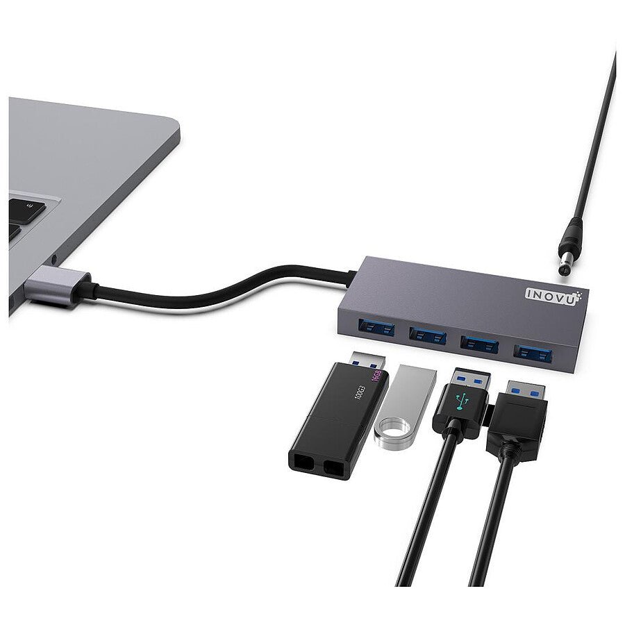 MN0006017657 INOVU Hub USB-A/C 3.0 vers 4x USB-A 3.0 (avec alimentation externe) prix maroc- Smartmarket.ma