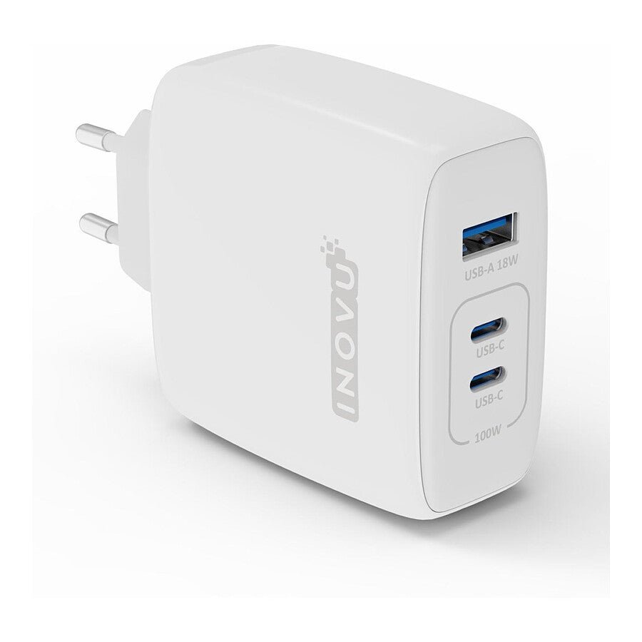 MN0006021304 INOVU Chargeur Secteur 100W 3 en 1 (USB-A + 2 x USB-C) Power Delivery, GaN prix maroc- Smartmarket.ma