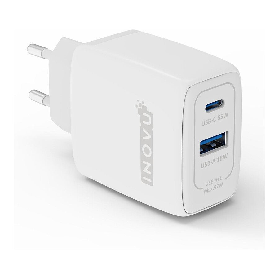 MN0006021367 INOVU Chargeur Secteur 65W 2 en 1 (USB-A + 1 x USB-C) Power Delivery, GAN prix maroc- Smartmarket.ma
