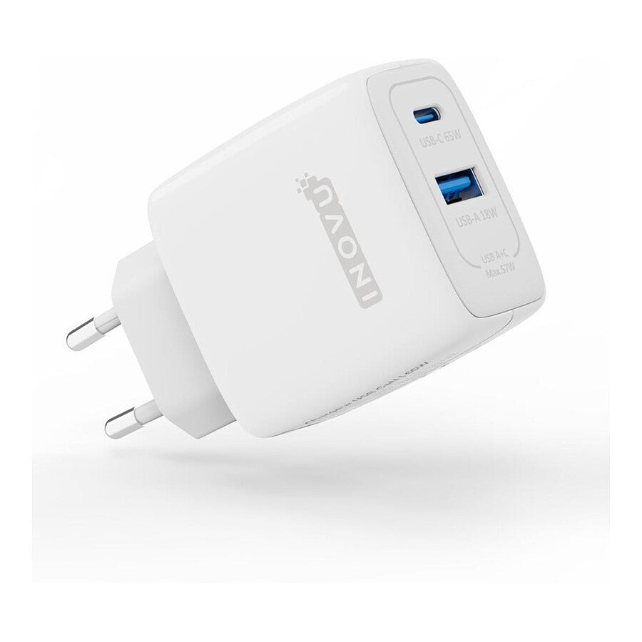 INOVU Chargeur Secteur 65W 2 en 1 (USB-A + 1 x USB-C) Power Delivery, GAN prix maroc- Smartmarket.ma