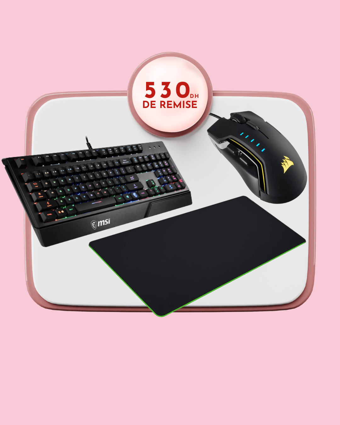 MSI Vigor GK20 + Corsair Glaive RGB Pro + Razer Gigantus V2 XXL prix maroc- Smartmarket.ma