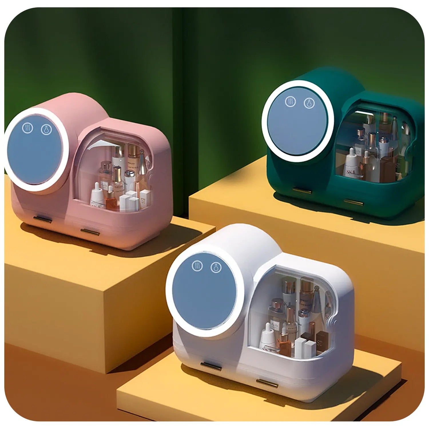 Boîte de rangement de maquillage à tiroir avec miroir à led