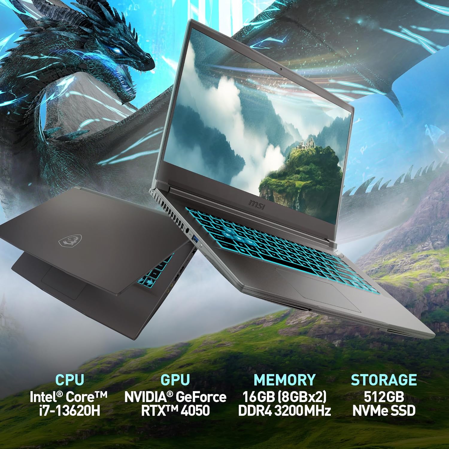 MSI-THIN-B13VE-2660XMA  15.6(144Hz)  i7-13620H  8GB2 DDR4  512GB SSD Gen 4  RTX 4050  FDOS