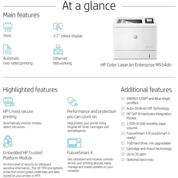 HP Color LaserJet Entreprise M554DN - 7ZU81A prix maroc- Smartmarket.ma