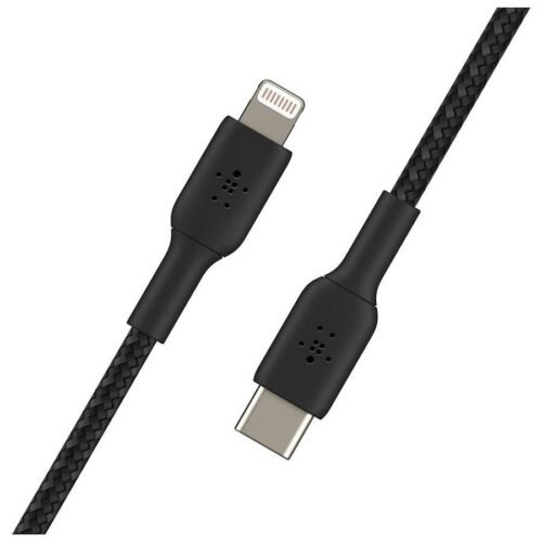 Câble à gaine tressée USB-C vers Lightning MFI (noir) - 1 m prix maroc- Smartmarket.ma