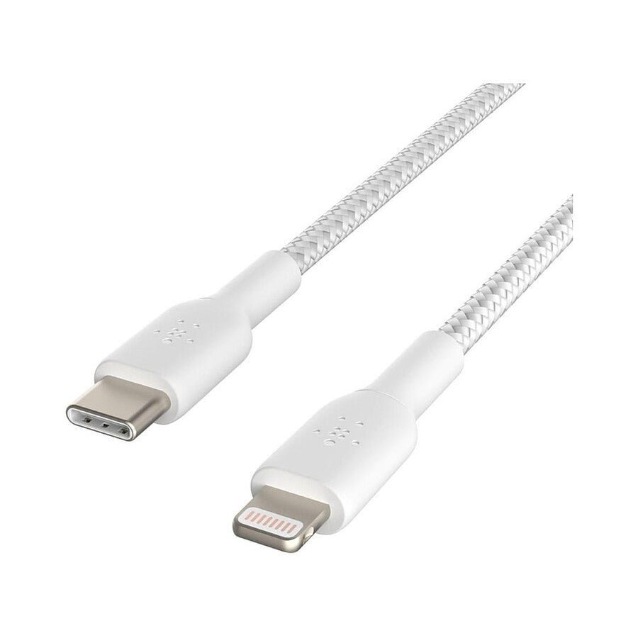 Câble à gaine tressée USB-C vers Lightning MFI (blanc) - 1 m prix maroc- Smartmarket.ma