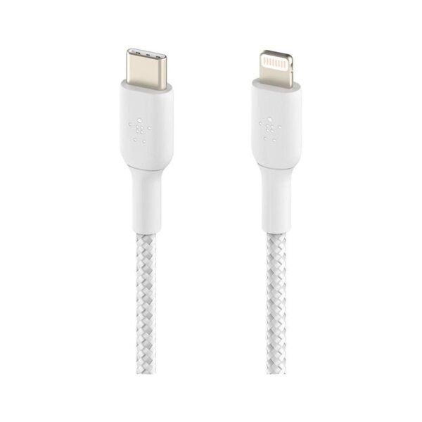 MN0005711650_1 Câble à gaine tressée USB-C vers Lightning MFI (blanc) - 1 m prix maroc- Smartmarket.ma