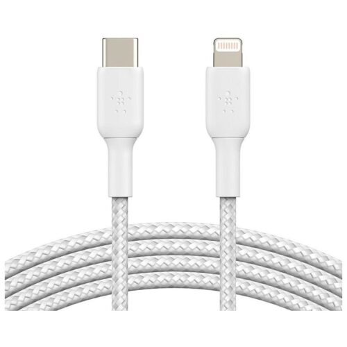 Câble à gaine tressée USB-C vers Lightning MFI (blanc) - 2 m prix maroc- Smartmarket.ma