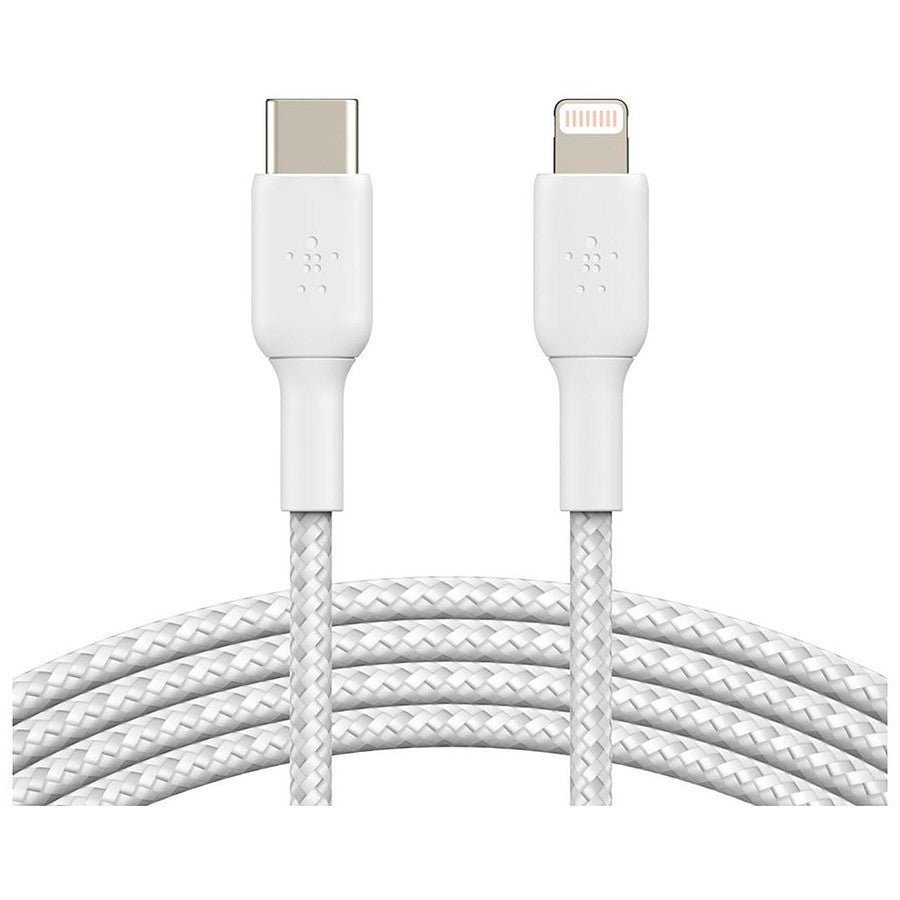 Câble à gaine tressée USB-C vers Lightning MFI (blanc) - 2 m prix maroc- Smartmarket.ma