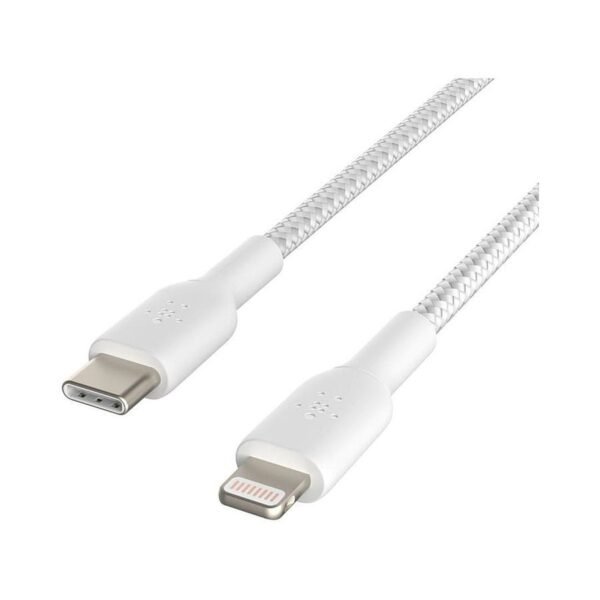 Câble à gaine tressée USB-C vers Lightning MFI (blanc) - 2 m prix maroc- Smartmarket.ma