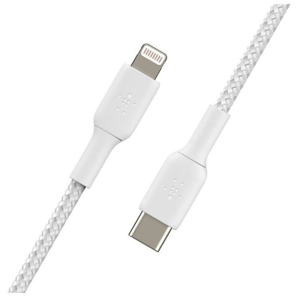 Câble à gaine tressée USB-C vers Lightning MFI (blanc) - 2 m prix maroc- Smartmarket.ma