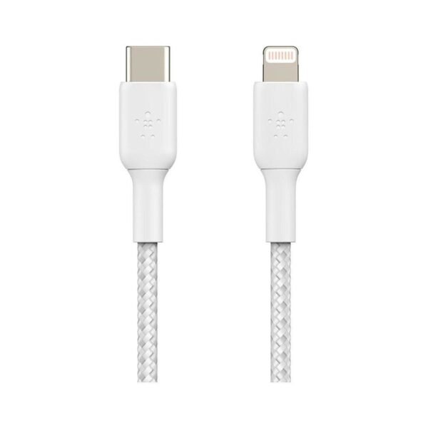 Câble à gaine tressée USB-C vers Lightning MFI (blanc) - 2 m prix maroc- Smartmarket.ma
