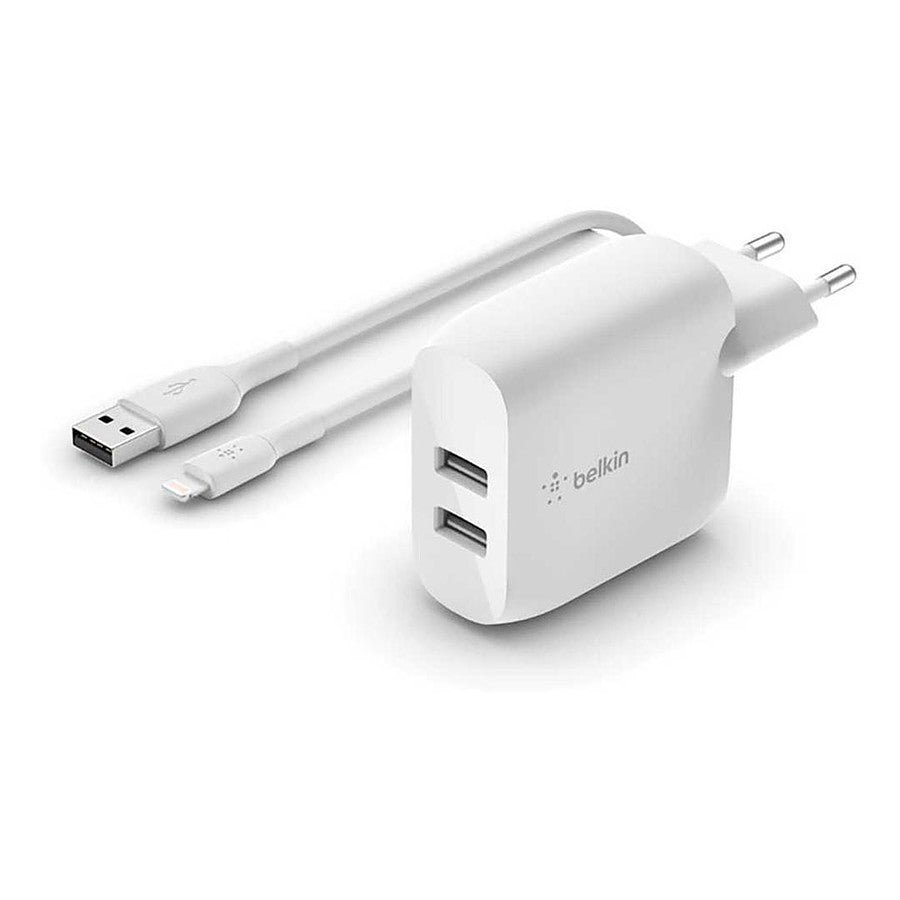 Belkin chargeur secteur double - USB A - 24W + Câble USB-A vers Lightning (1 m) prix maroc- Smartmarket.ma