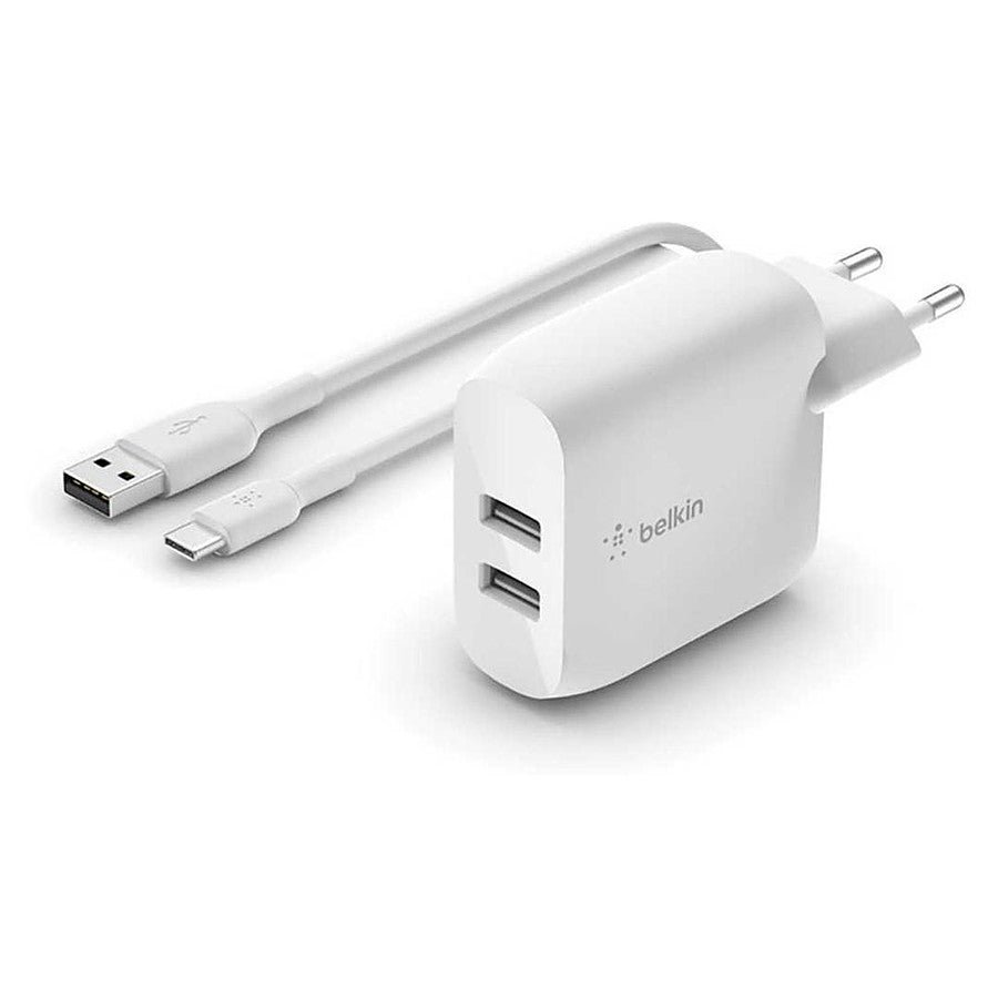 Belkin chargeur secteur double - USB A - 24W + Câble USB-A vers USB-C (1 m) prix maroc- Smartmarket.ma