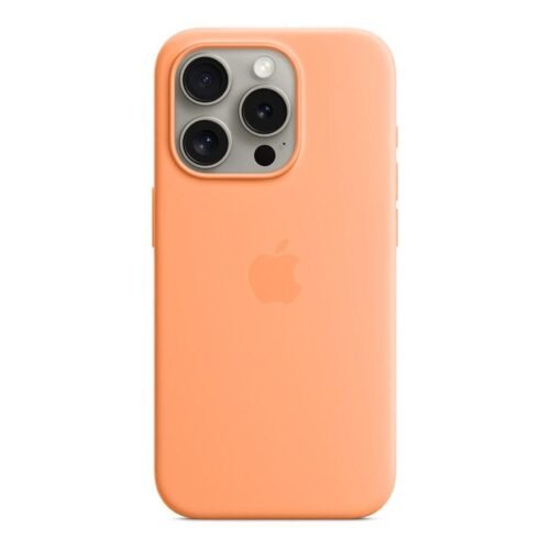 Apple Coque en silicone avec MagSafe pour iPhone 15 Pro - Sorbet à l'orange prix maroc- Smartmarket.ma