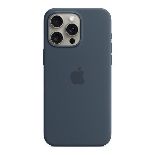 Apple Coque en silicone avec MagSafe pour iPhone 15 Pro Max - Bleu orage prix maroc- Smartmarket.ma