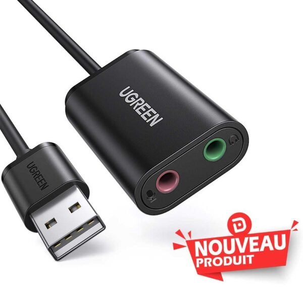 Ugreen Adaptateur USB-A to 3 5mm audio Stereo Noir 524719